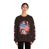 Floral American Flag Sweatshirt, Patriotic USA Pullover, Red White Blue Flower Top, Fourth of July Outfit, Americana Gift for Women