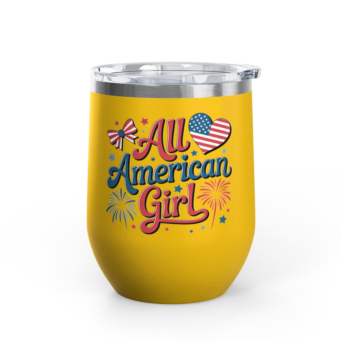All American Girl Wine Tumbler, Patriotic Drinkware for Women, 4th of July Wine Cup, USA Gift for Her, Summer Party Favor, American Pride