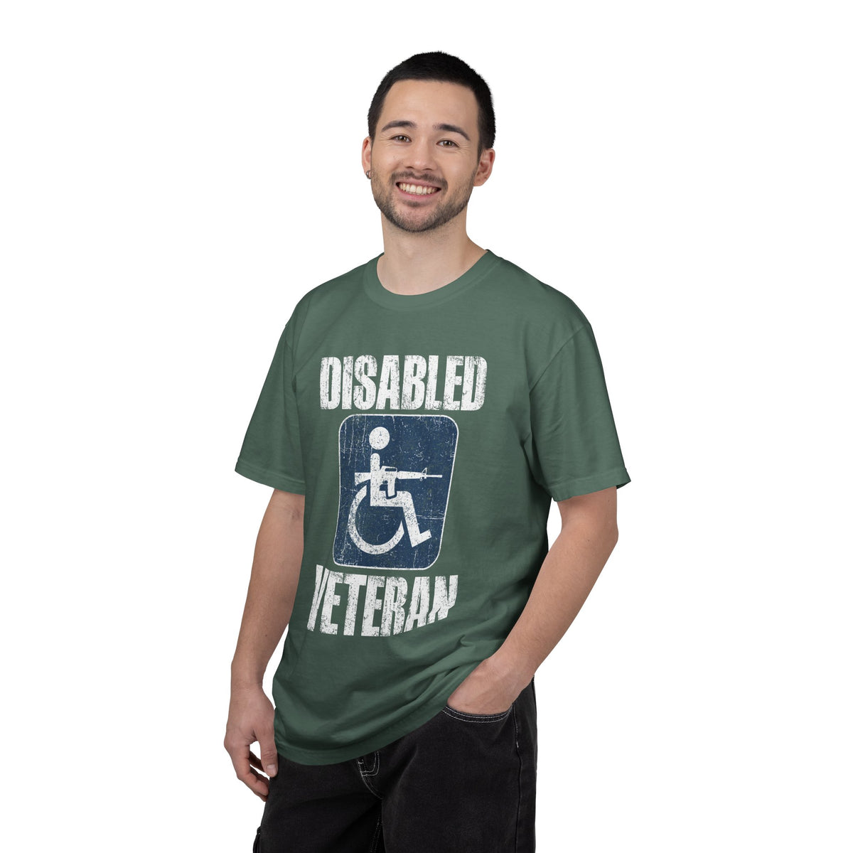 Disabled Veteran Shirt, Distressed Wheelchair and Rifle Graphic, Military Service Pride, Veterans Day Gift and Everyday Casual Wear