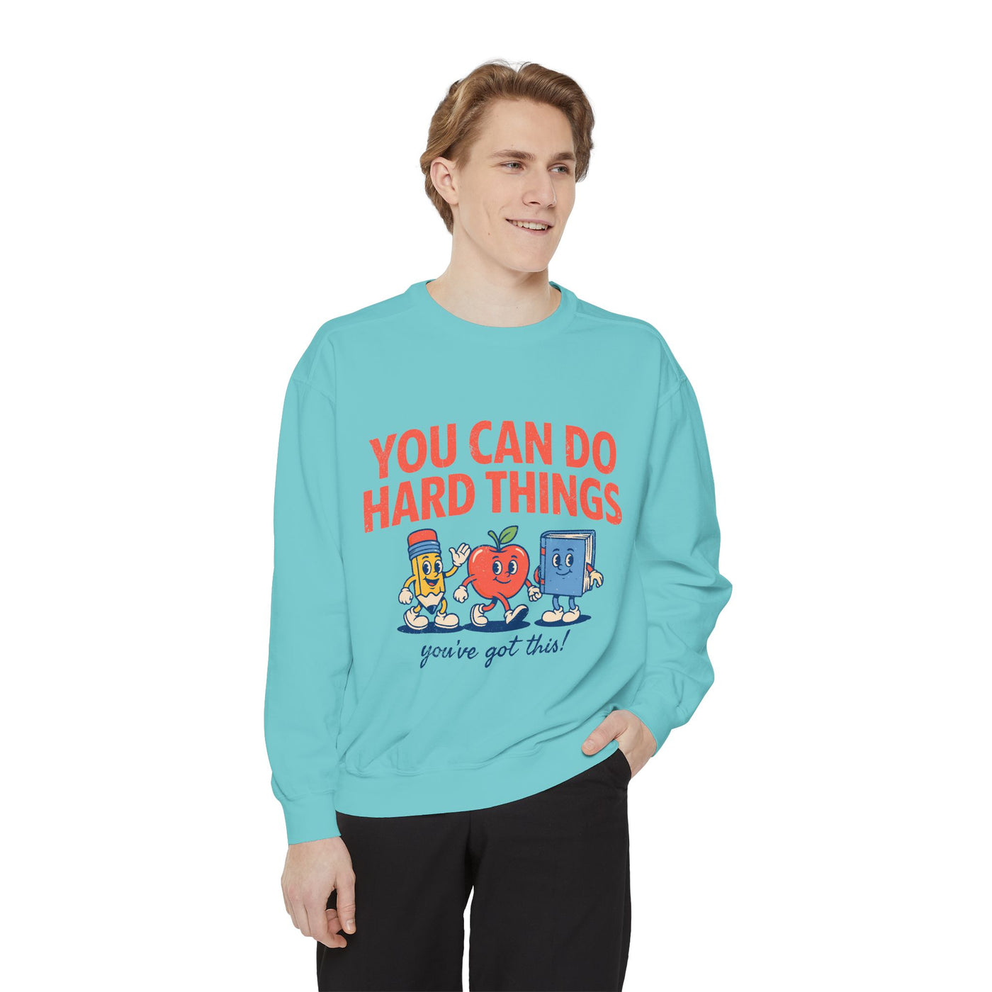 You Can Do Hard Things Teacher Sweatshirt, Motivational School Graphic Crewneck, Positive Classroom Gift for Educators