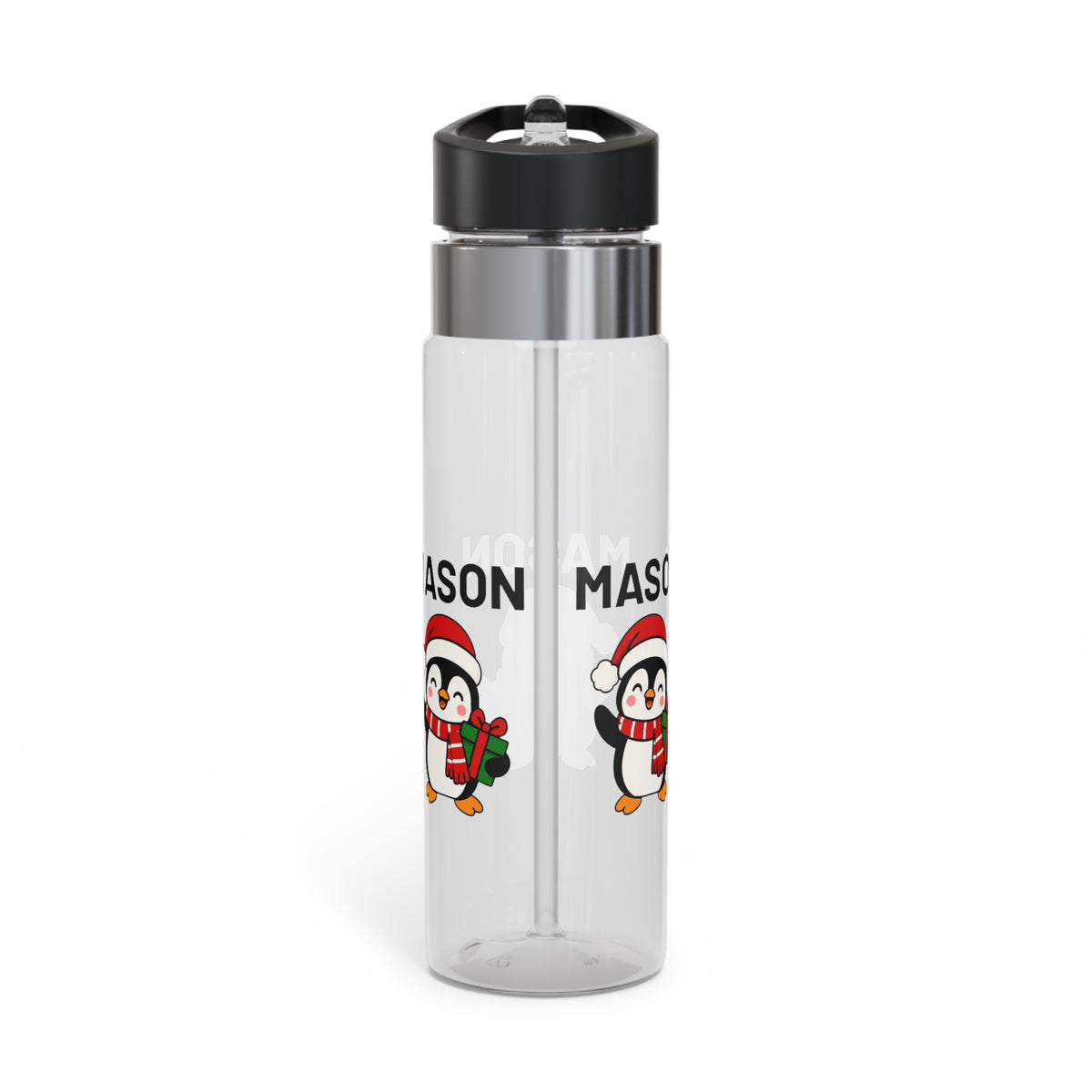 Custom Penguin Name Water Bottle, Personalized Christmas Drink Bottle for Kids, Cute Winter School Bottle, Holiday Gift for Boys and Girls