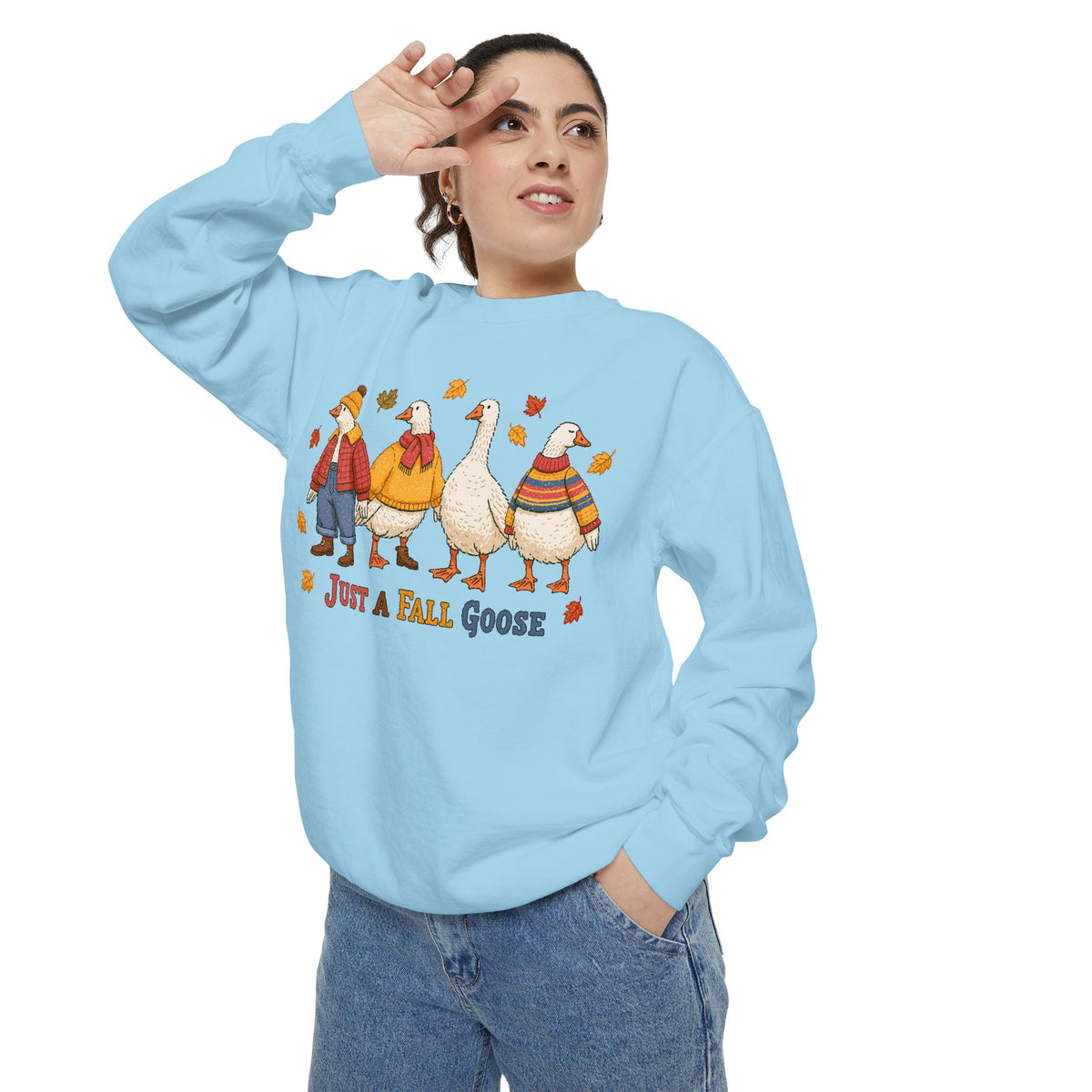 Funny Fall Goose Sweatshirt, Just a Fall Goose Autumn Pullover, Cute Cozy Gift for Bird Lover, Thanksgiving and October Outfit for Her