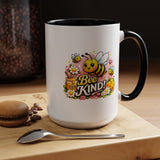 Bee Kind Coffee Mug, Cute Bumblebee Floral Black Accent Cup, Sweet Positive Kindness Gift for Bee Lover, Teacher, Friend or Gardener