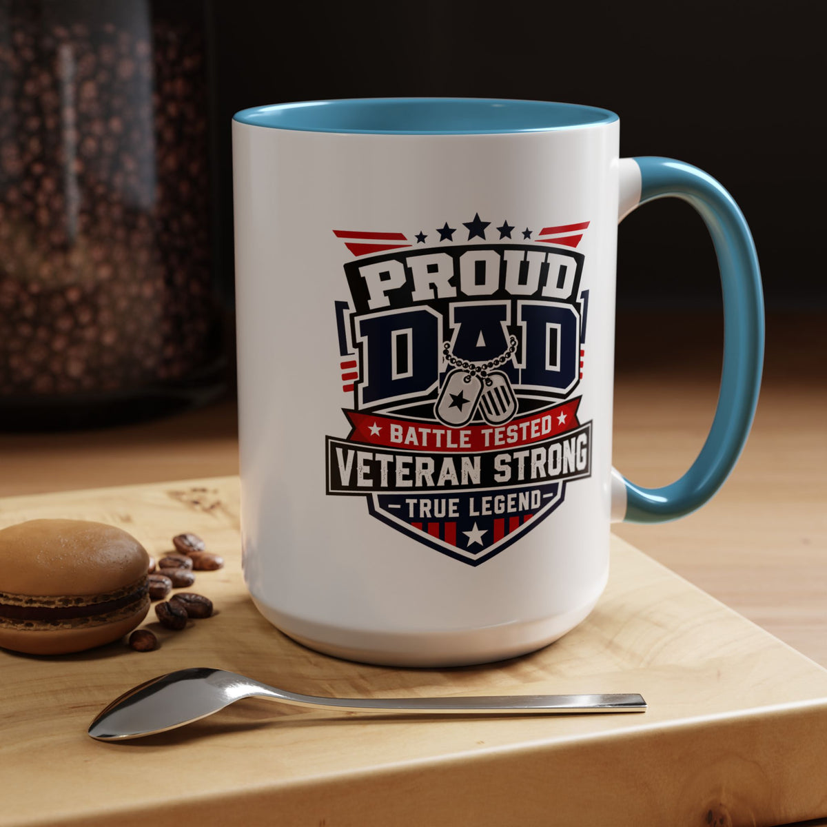 Proud Veteran Dad Coffee Mug, Battle Tested Veteran Strong Cup, Patriotic Military Gift for Father, Retired Soldier or True Legend