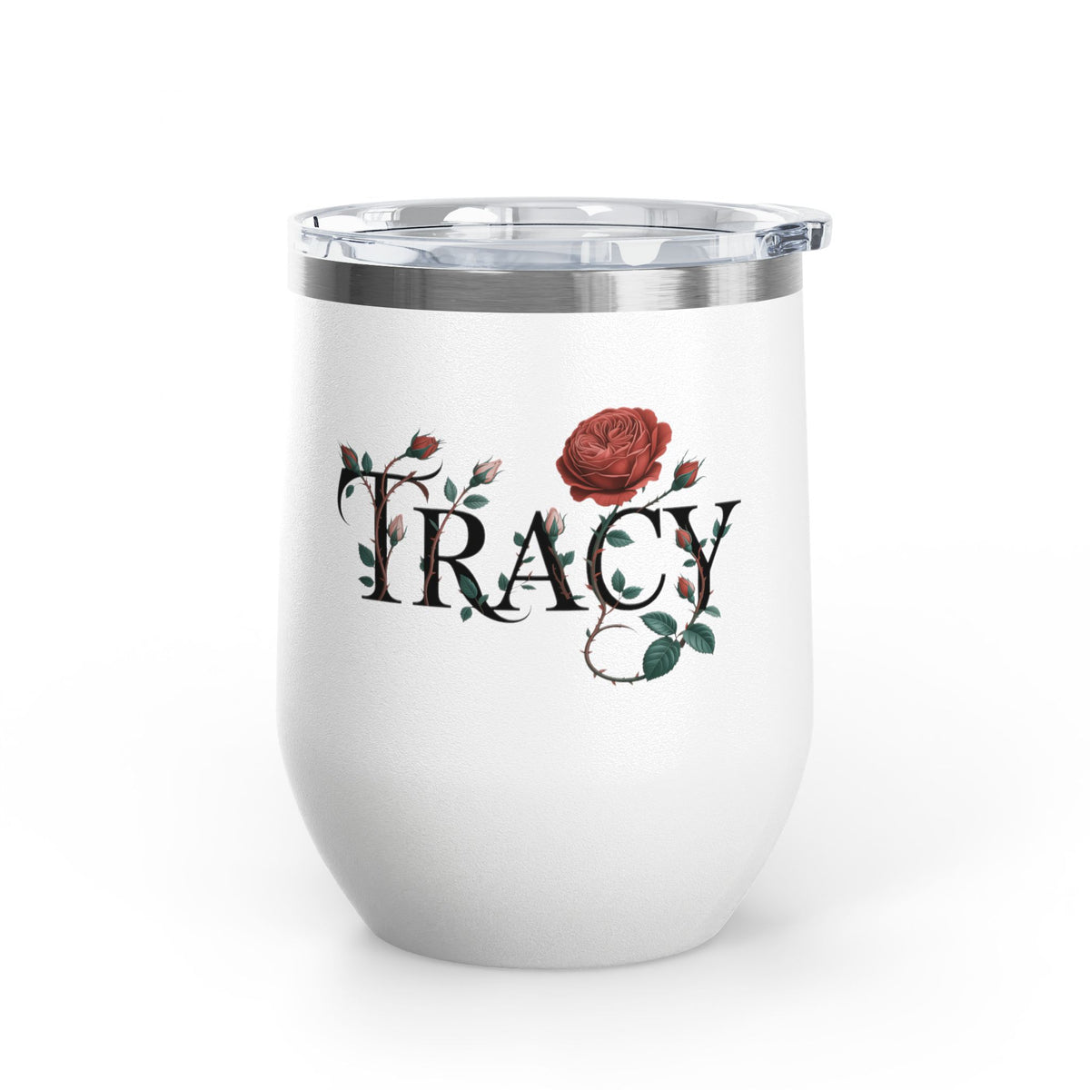 Personalized Floral Wine Tumbler, Custom Name Rose Tumbler, Botanical Drinkware for Women, Personalized Gift for Her, Garden Lover Gift