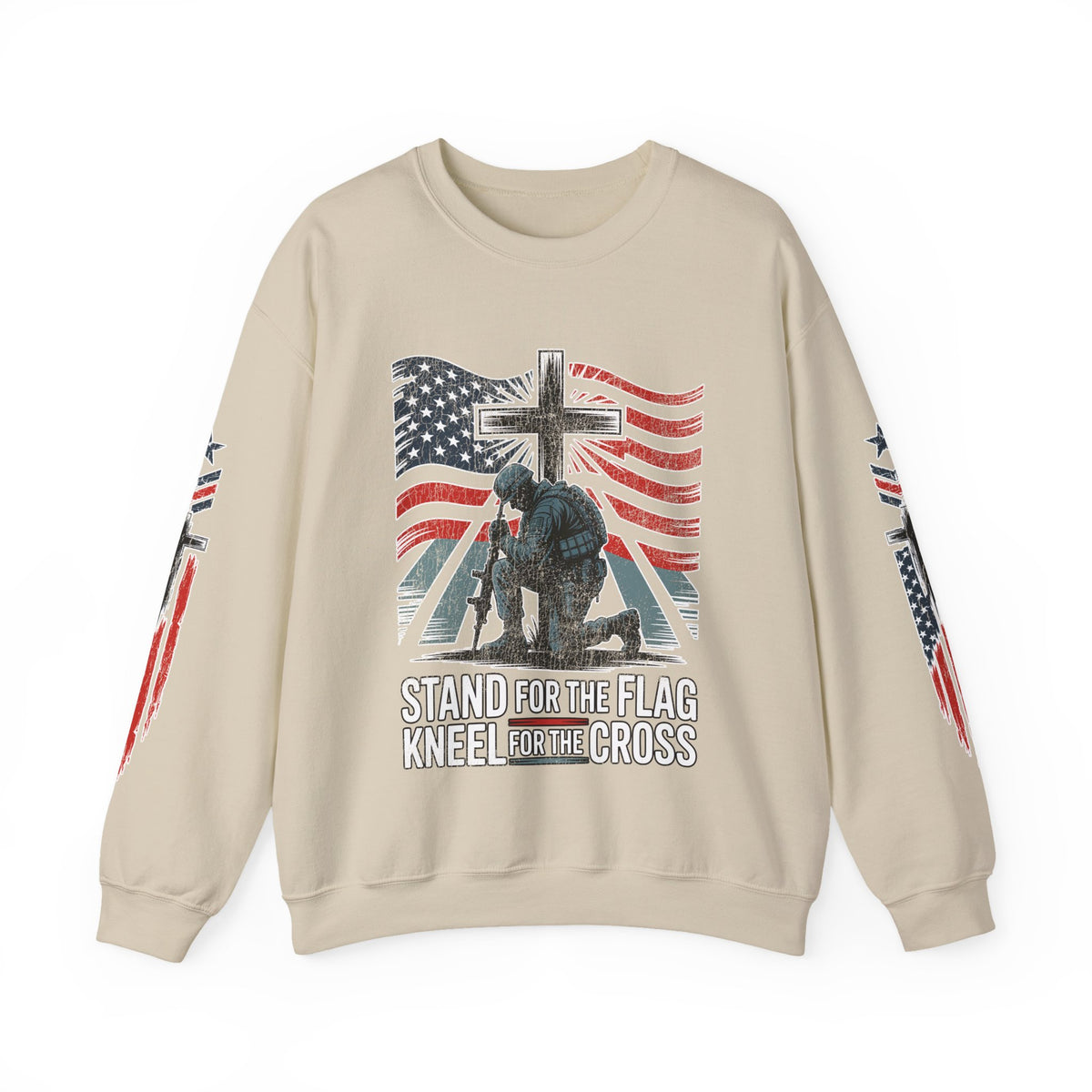 Stand for the Flag Kneel for the Cross Sweatshirt, Patriotic Christian Crewneck, American Flag Pullover, Faith Gift, Fourth of July Top
