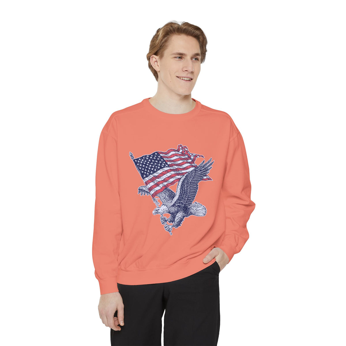 Bald Eagle American Flag Sweatshirt, Retro Patriotic Graphic, Gift for USA Pride Fans, Fourth of July Celebrations and Everyday Clothing
