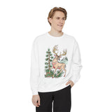 Woodland Deer Sweatshirt, Rustic Stag and Mountain Graphic, Gift for Wildlife Lovers and Hikers, Forest Inspired Cabin Weekend Clothing