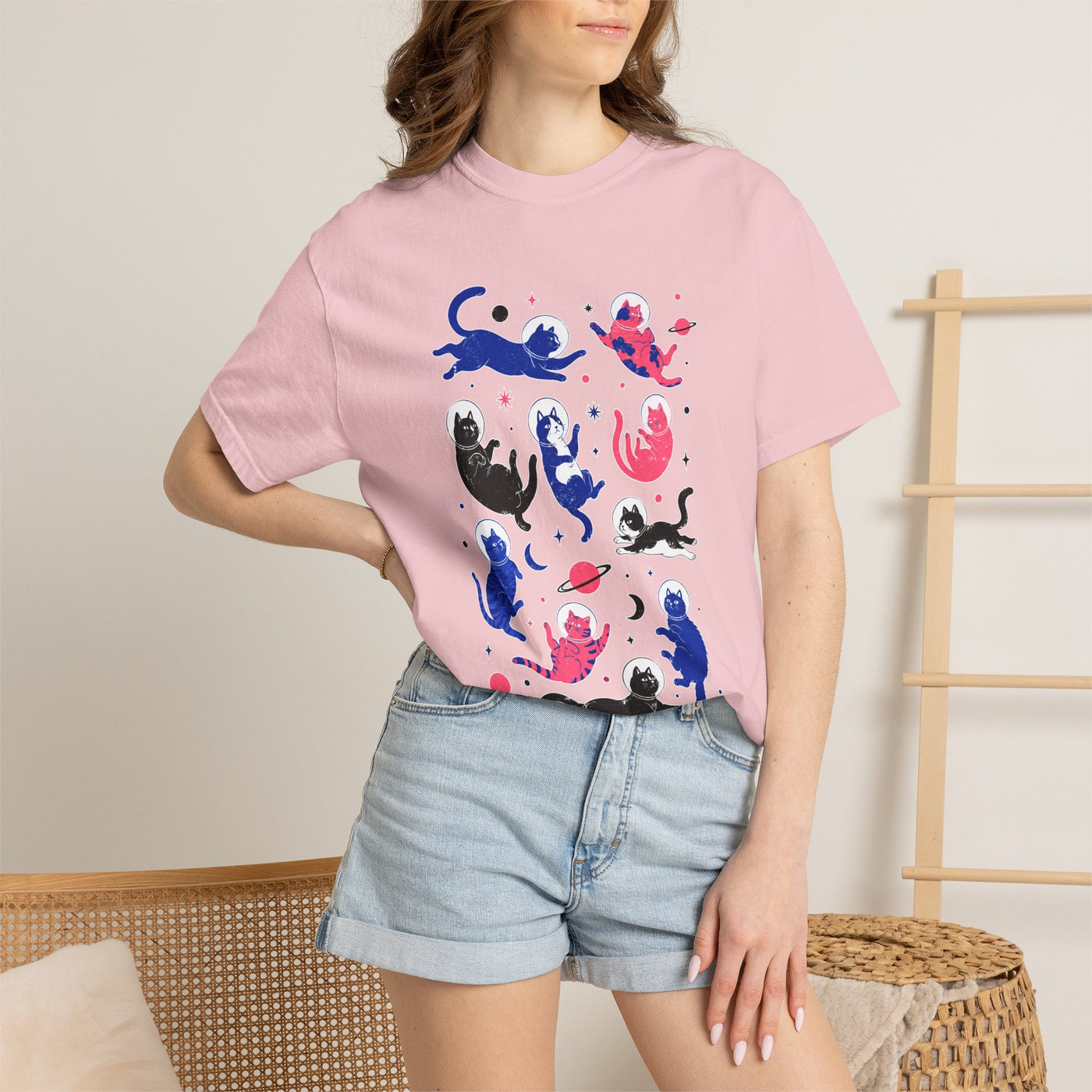 Space Cat Shirt Comfort Colors Tee, Astronaut Cat Graphic T Shirt, Galaxy Cat Lover Gift, Cute Cosmic Kitty Shirt for Women