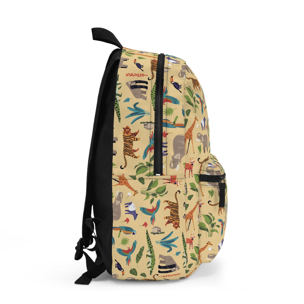 Jungle Animal Backpack for Kids, Safari Wildlife Print, Tropical School Bag, Tiger Elephant Parrot Design