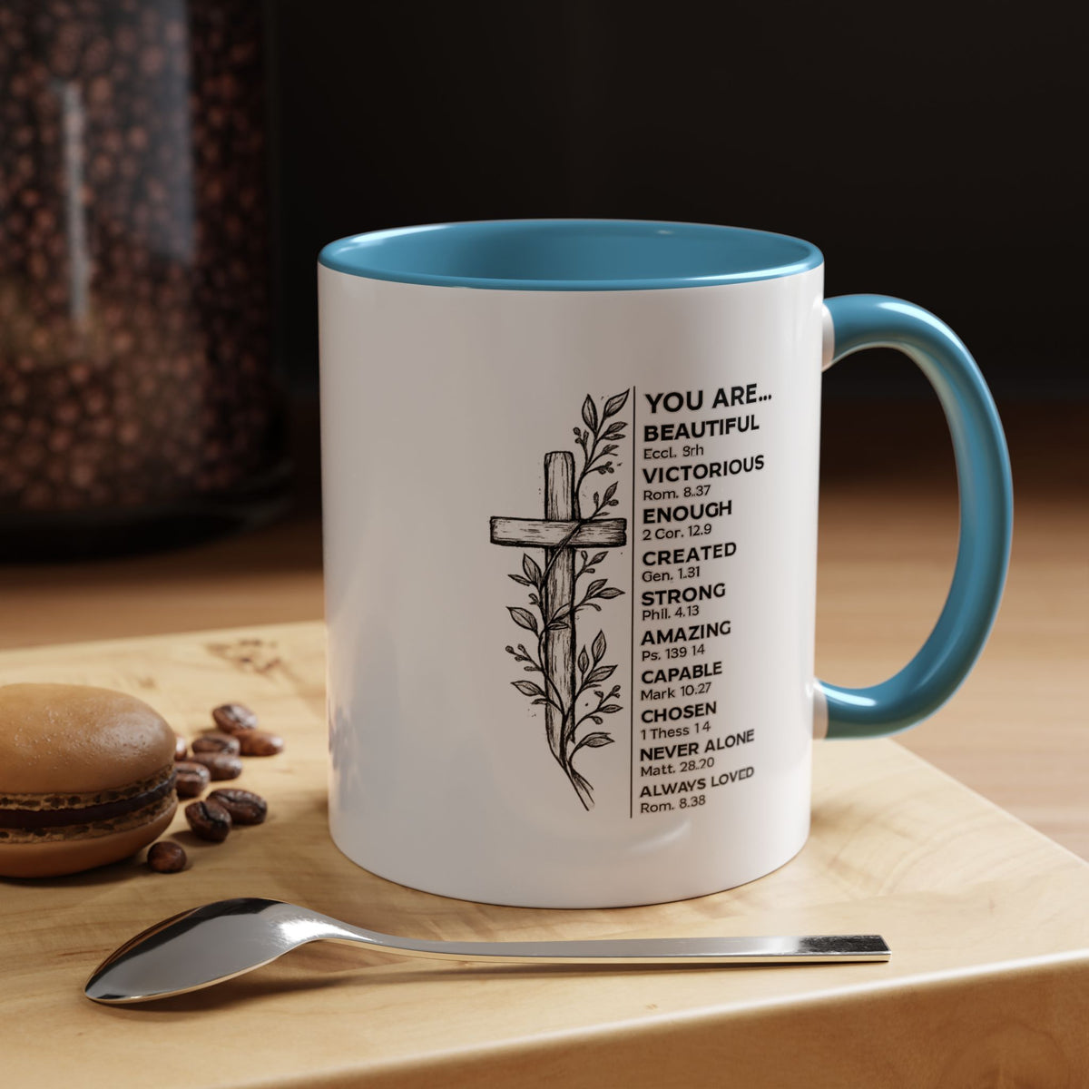 Christian Inspirational Mug, You Are Beautiful Victorious Enough Bible Verse Coffee Mug, Faith Encouragement Gift for Women