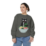 Ramen Cat Comfort Colors Sweatshirt, Funny Cat Eating Noodles Shirt, Cat Lover Graphic Crewneck, Foodie Gift Idea