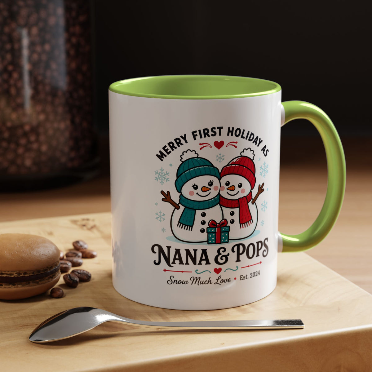Personalized First Christmas Grandparents Mug, Nana and Pops Holiday Coffee Cup, New Grandparent Gift, Custom Names and Established Year