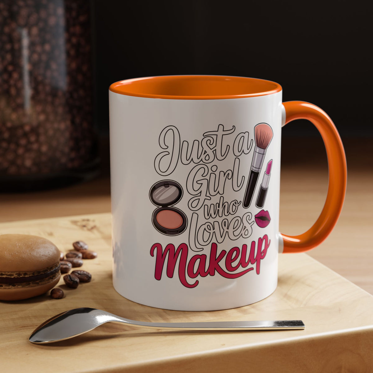 Makeup Lover Coffee Mug, Just a Girl Who Loves Makeup Quote, Lipstick and Brush Design, Birthday Gift for Beauty Enthusiast or Makeup Artist