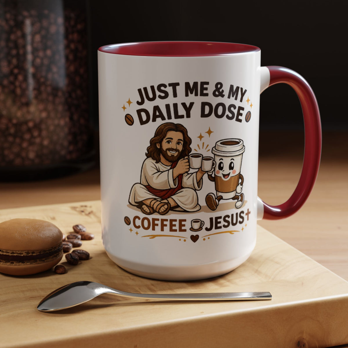 Christian Coffee Lover Mug, Just Me and My Daily Dose Coffee and Jesus Mug, Faith Based Coffee Mug, Christian Gift for Women Me