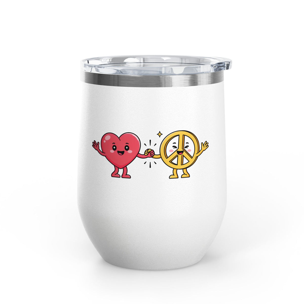 Heart and Peace Sign Wine Tumbler, Cute Friendship Gift, Love and Unity Drinkware, Valentine's Day Gift for Her or Best Friend