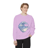 Great Wave Teacup Sweatshirt, Japanese Art Inspired Ocean Graphic, Gift for Tea Lovers and Coastal Art Fans, Casual Cafe Weekend Outfit