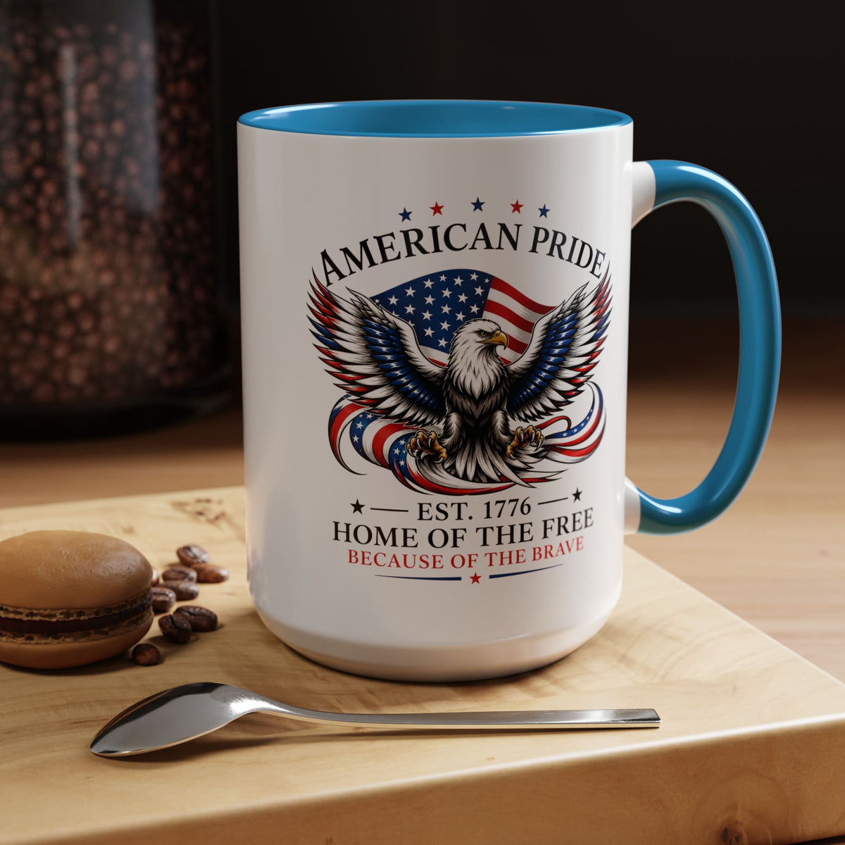 American Pride Eagle Mug, Patriotic Bald Eagle Coffee Mug, Home of the Free Because of the Brave Gift, USA Veteran Mug