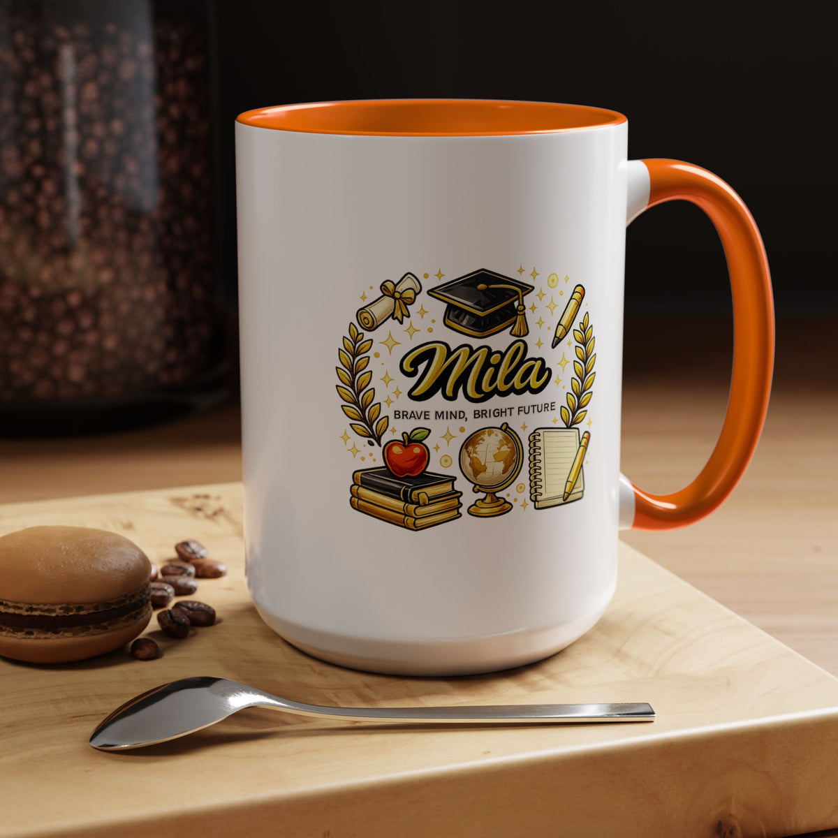 Personalized Graduation Mug for Her, Brave Mind Bright Future Coffee Cup, Custom Name Gift for Daughter, College or High School Graduate