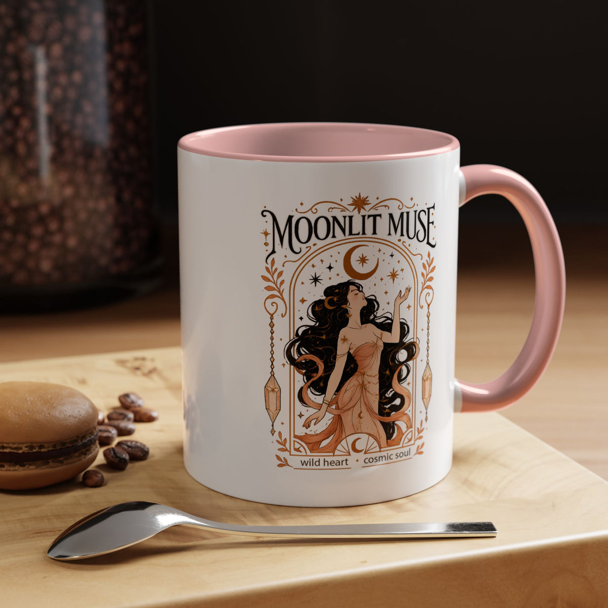 Moonlit Muse Coffee Mug, Celestial Goddess Art Mug, Mystic Moon Aesthetic Cup, Boho Spiritual Gift for Women, Cosmic Soul Coffee Mug