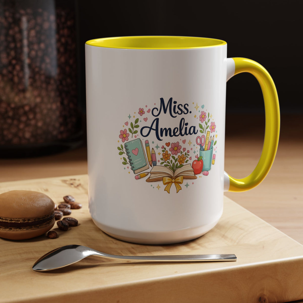 Personalized Teacher Coffee Mug, Custom Teacher Name Gift, Floral Teacher Mug, Teacher Appreciation Present, Classroom Gift