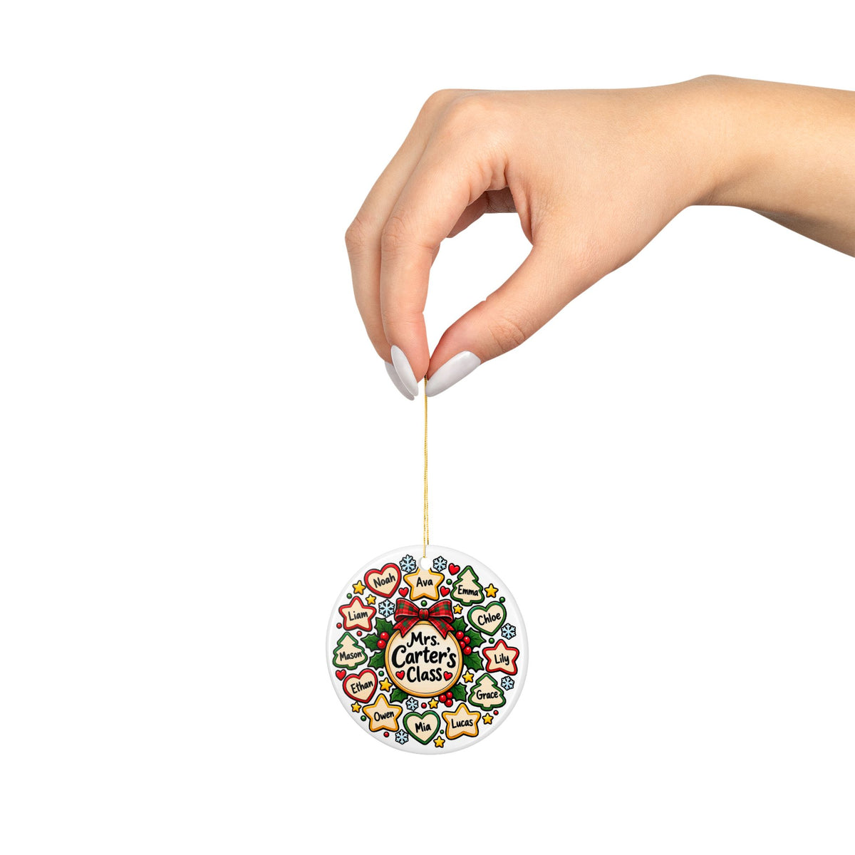 Personalized Teacher Christmas Ornament with Student Names, Festive Class Wreath Keepsake, Holiday Thank You Gift from Students to Teacher