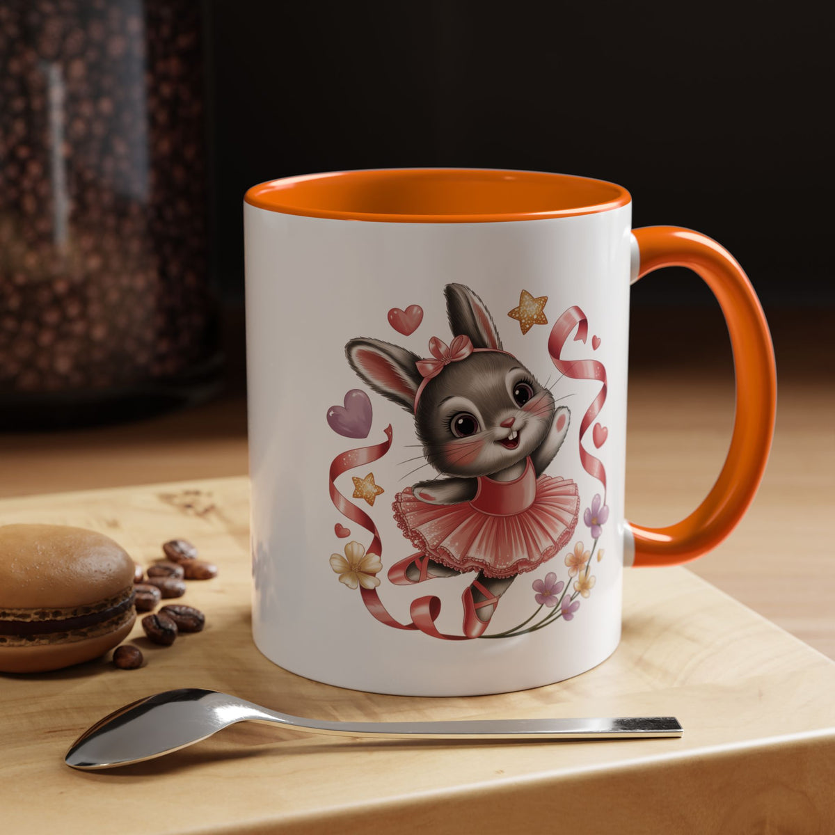 Ballerina Bunny Mug, Rabbit in a Pink Tutu with Flowers and Ribbons, Ballet Recital Gift for a Daughter or Dance Lover's Birthday Surprise