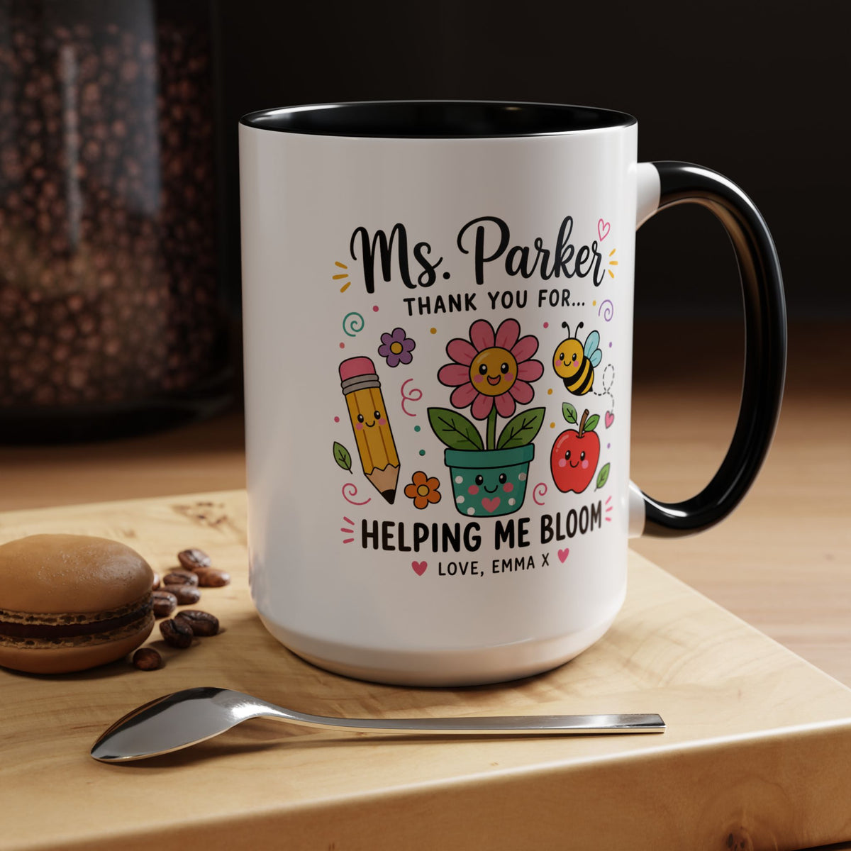 Personalized Teacher Appreciation Mug, Custom Teacher Thank You Coffee Mug, Helping Me Bloom Gift, End of School Year Teacher Gift