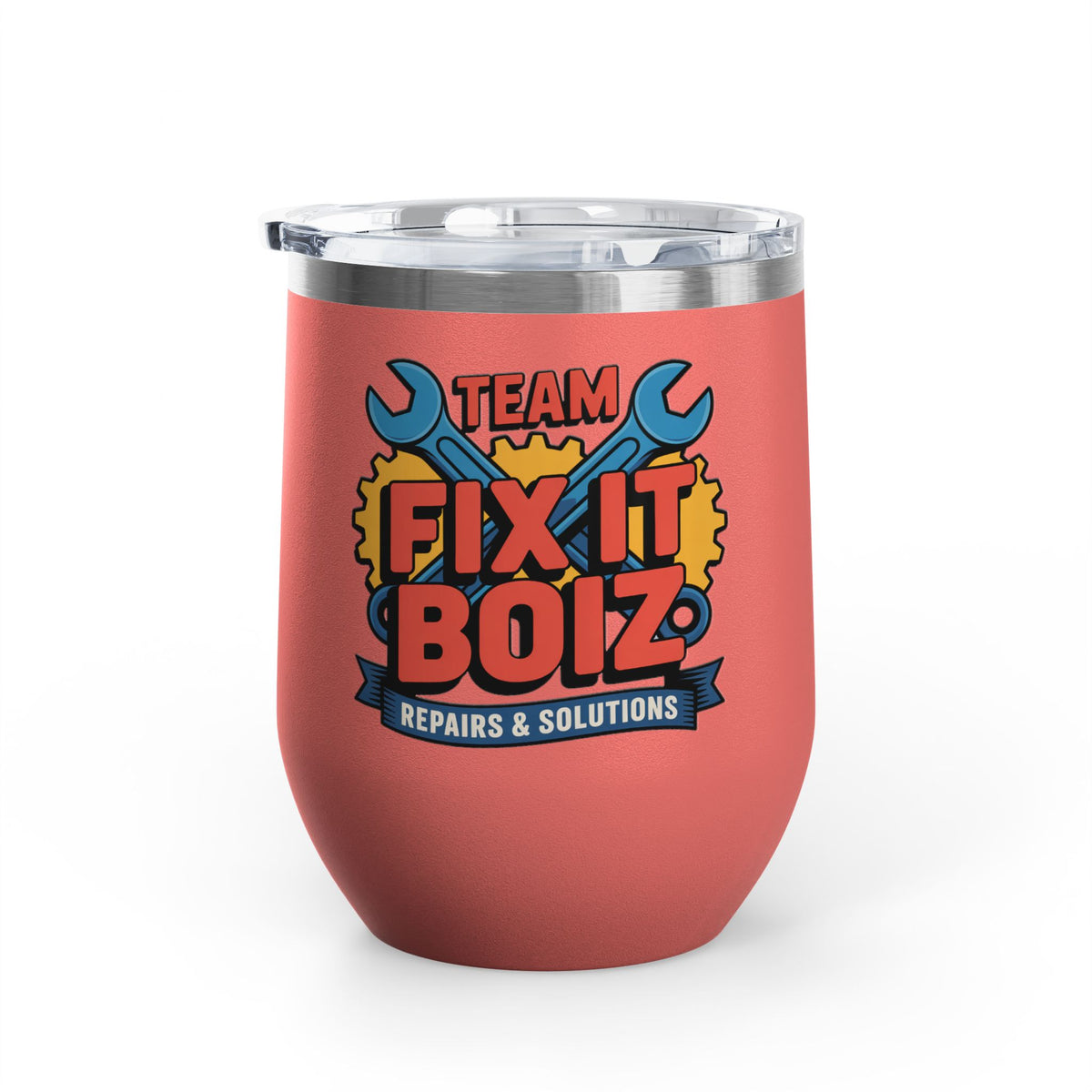 Mechanic Wine Tumbler, Team Fix It Boiz Wrench and Gear Design, Handyman Gift for Dad or a Repair Crew Coworker, Off Duty Workshop Drinkware