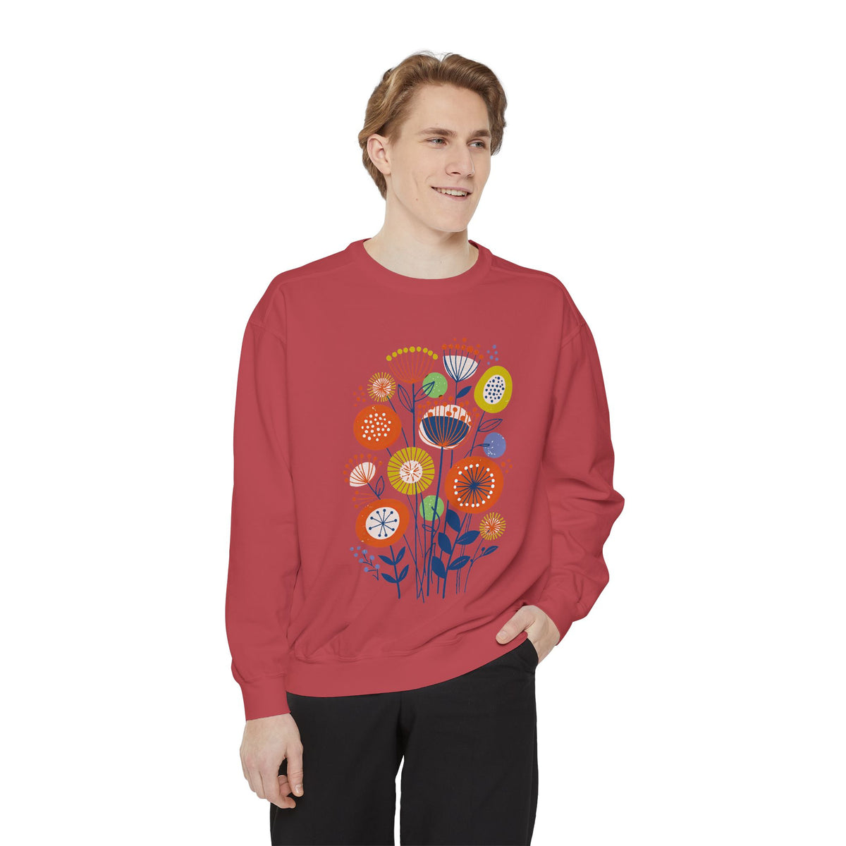 Retro Floral Graphic Sweatshirt, Colorful Botanical Pullover for Flower Lovers, Mid Century Garden Top, Cheerful Nature Gift for Her