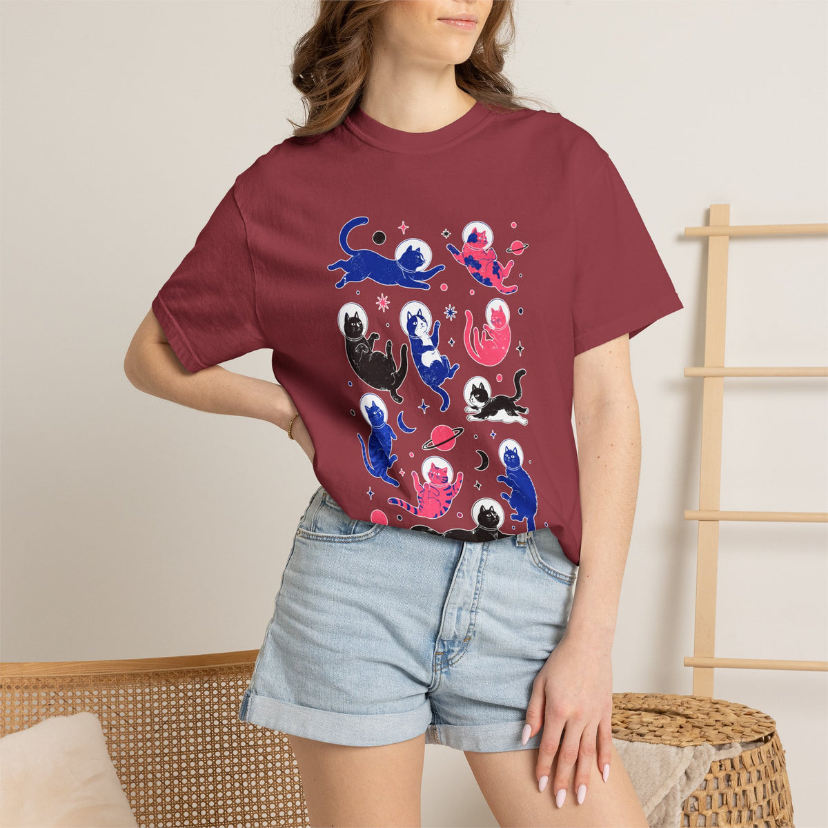 Space Cat Shirt Comfort Colors Tee, Astronaut Cat Graphic T Shirt, Galaxy Cat Lover Gift, Cute Cosmic Kitty Shirt for Women