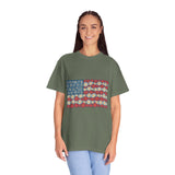 American Flag Floral Shirt, Patriotic Flower Graphic Tee, Vintage Americana T Shirt, Fourth of July Outfit, Red White Blue Gift
