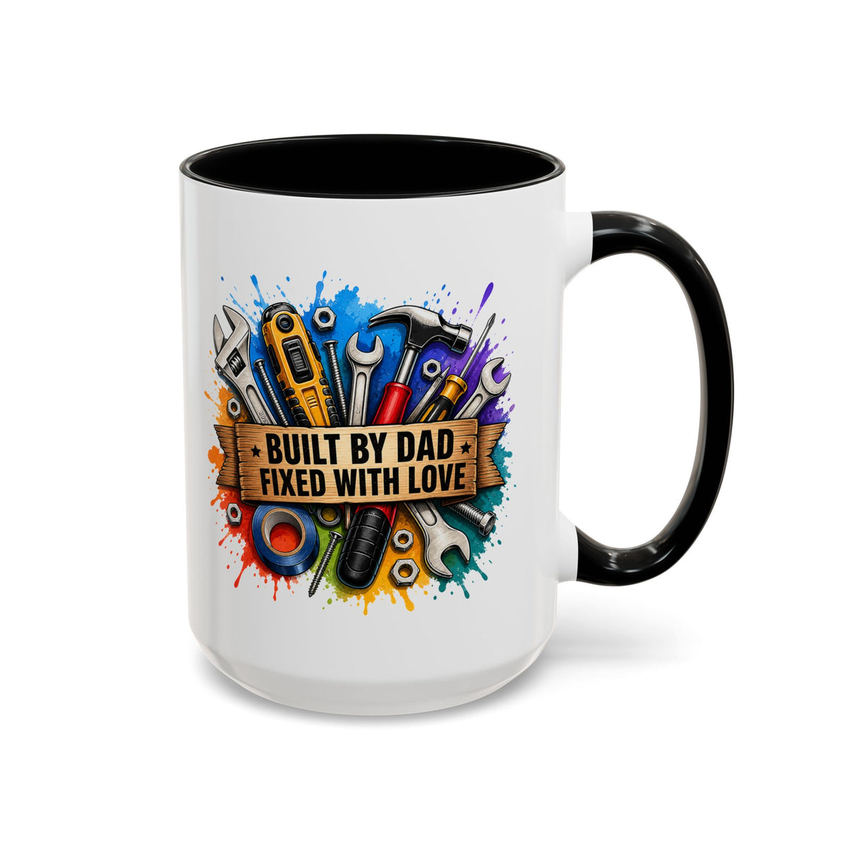 Built by Dad Fixed with Love Mug, Handyman Dad Coffee Mug, Father's Day Gift for Carpenter Mechanic DIY Dad, Workshop Mug