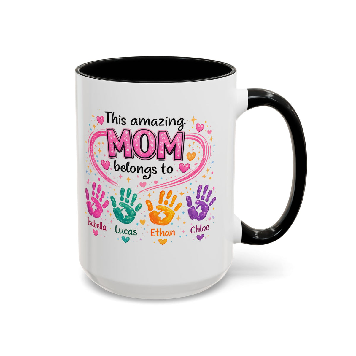 Personalized Mom Handprint Mug, Custom Mother's Day Coffee Mug, Gift from Kids for Mom, Grandma Mug with Children's Names