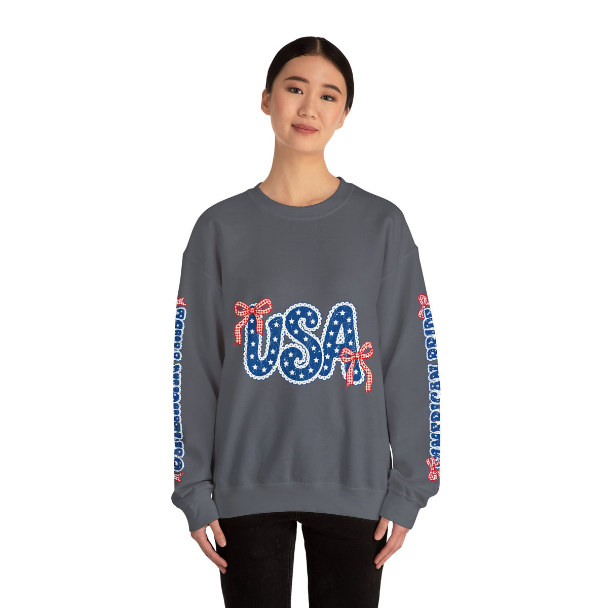 USA Patriotic Sweatshirt, American Flag Ribbon Pullover, Vintage Stars and Stripes Top, Fourth of July Outfit, Americana Gift for Women