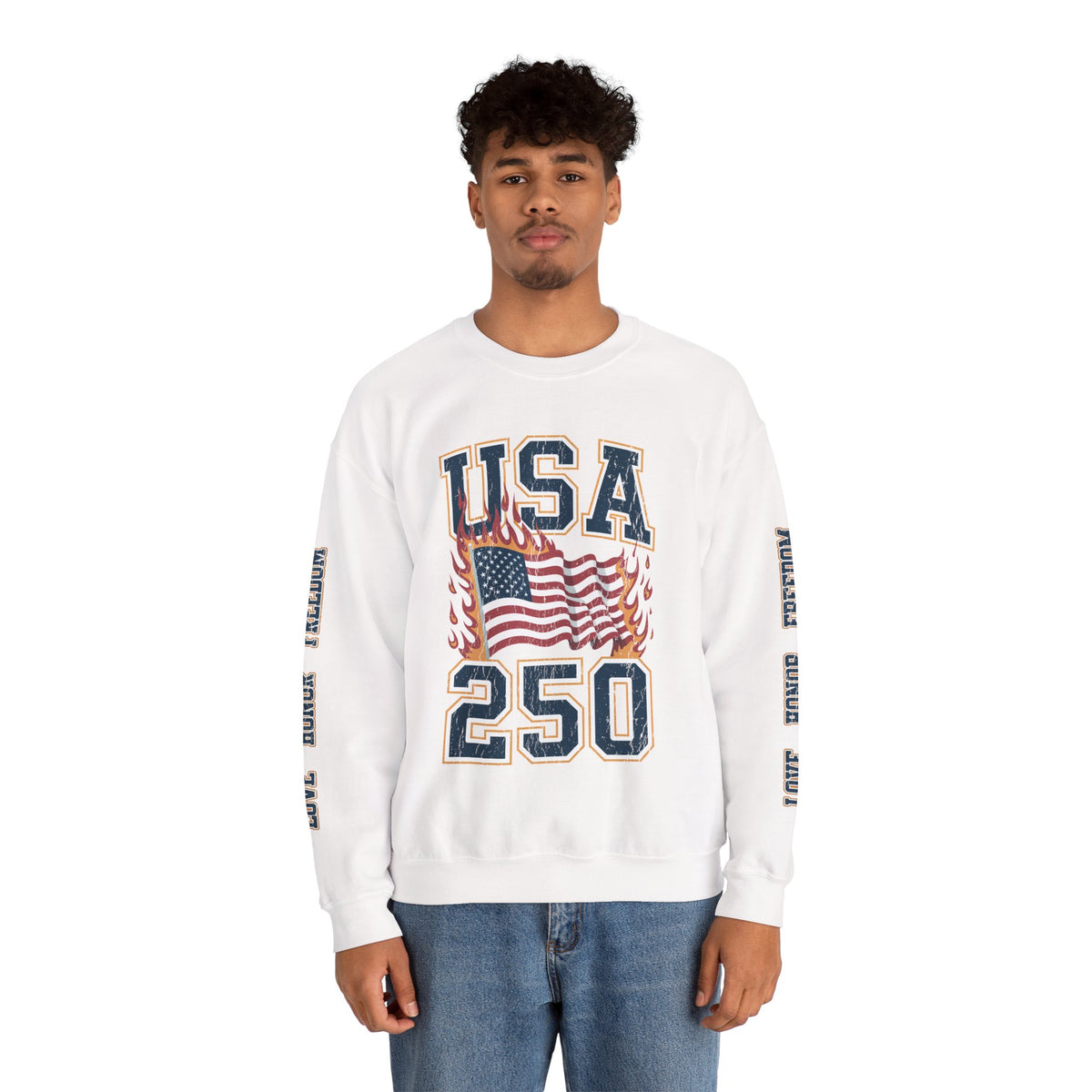 USA 250 Sweatshirt, American Flag Crewneck, Patriotic Pullover, USA 250th Anniversary Gift, Fourth of July Shirt, Americana Top