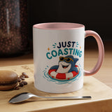 Funny Shark Coffee Mug, Just Coasting Shark Mug, Cute Beach Lover Coffee Cup, Relaxing Summer Vacation Gift for Shark Fans