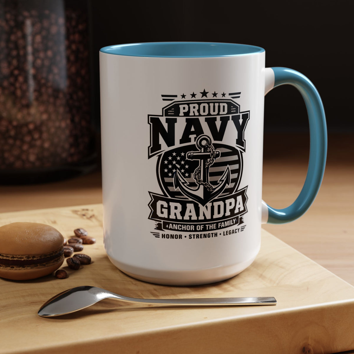 Proud Navy Grandpa Mug, US Navy Veteran Coffee Cup, Patriotic Military Grandfather Gift, Anchor of the Family Birthday Present