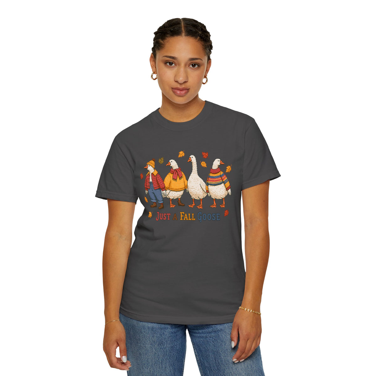 Funny Fall Goose Shirt, Just a Fall Goose Autumn Graphic Tee, Cute Cozy Gift for Bird Lover, Thanksgiving and October Outfit for Her