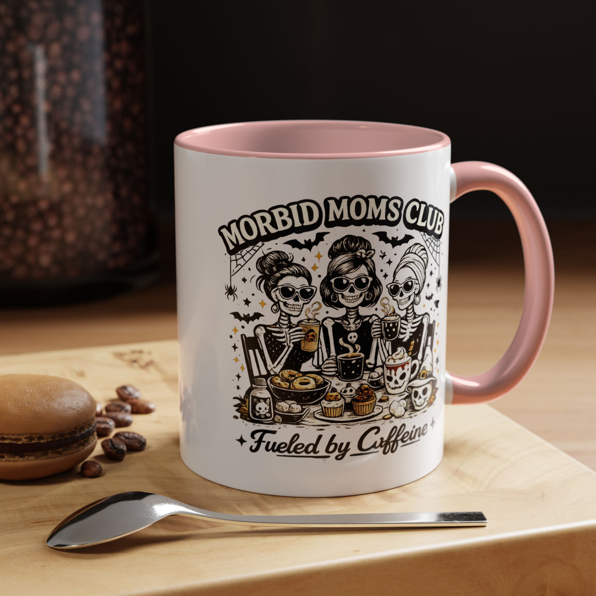 Morbid Moms Club Coffee Mug, Gothic Skeleton Mom Cup, Funny Halloween Gift for Mom Friends, Spooky Mama Birthday or Group Present for Her