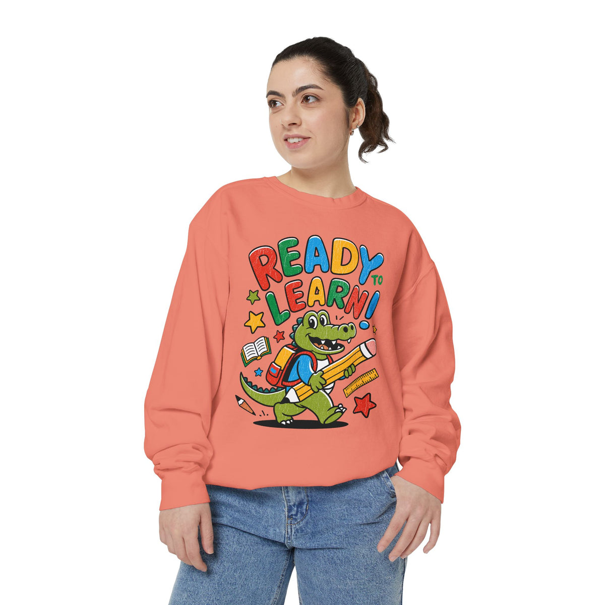 Ready to Learn Alligator Sweatshirt, Colorful Back to School Pullover, Cute Student Gift, Preschool Teacher Outfit, Classroom Style