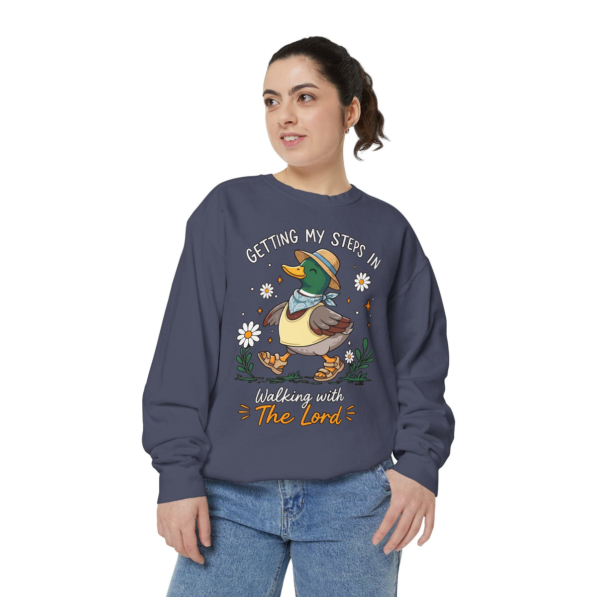 Christian Duck Comfort Colors Sweatshirt, Walking with the Lord Crewneck, Cute Faith Based Duck Sweatshirt, Inspirational Christian Gift