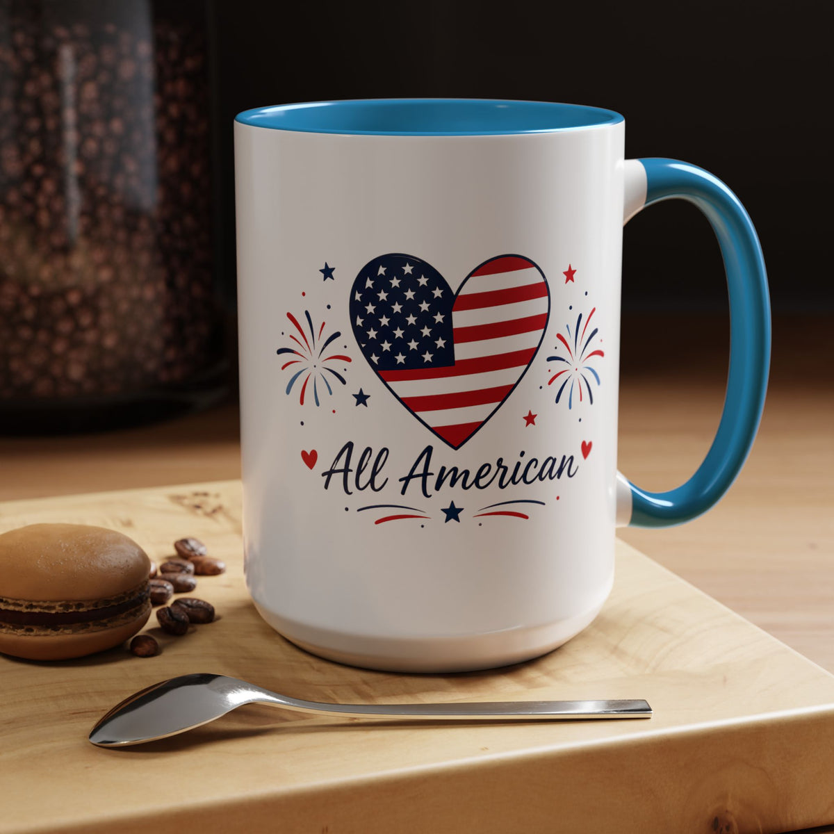 All American Patriotic Heart Coffee Mug, USA Flag Heart Mug, Fourth of July Coffee Cup, American Pride Gift, Independence Day Mug