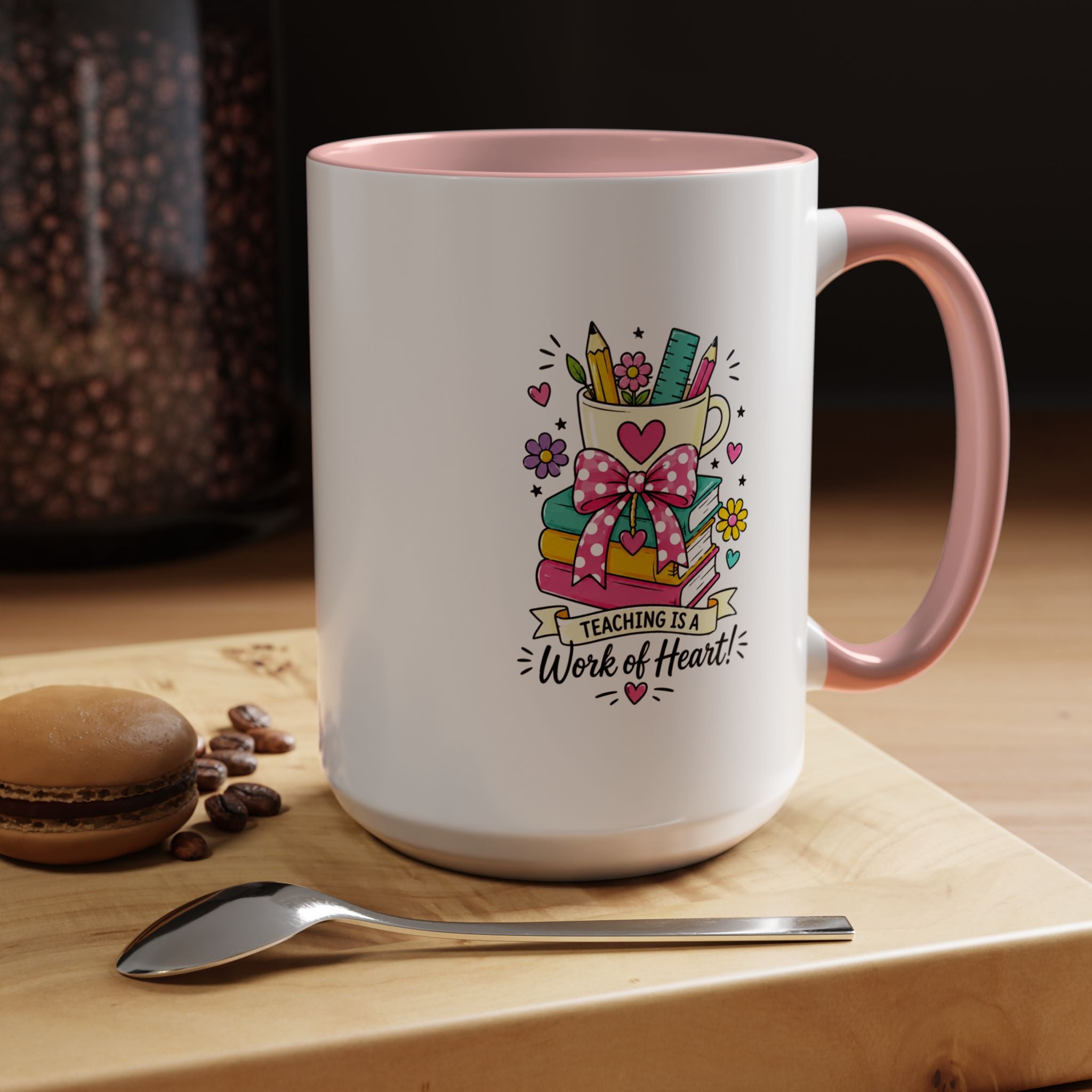 Teaching Is a Work of Heart Mug, Teacher Appreciation Coffee Cup, Thank You Gift for Educator, End of Year Classroom Keepsake for Her