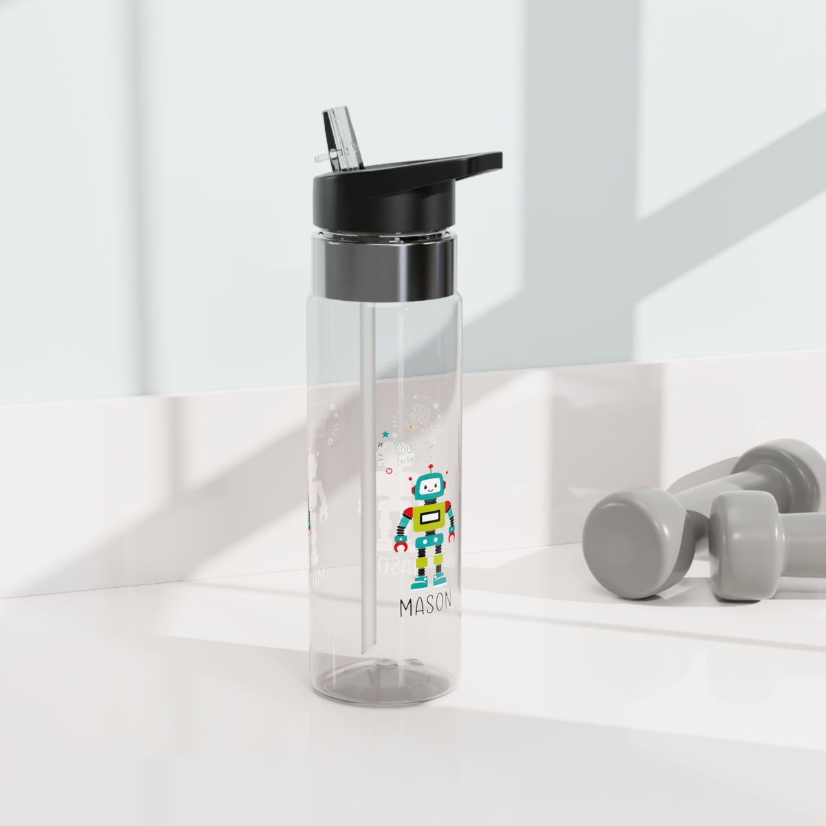 Personalized Robot Transparent Water Bottle for Boys, Custom Name Kids Water Bottle, Back to School Gift, Fun Space Themed Drink Bottle
