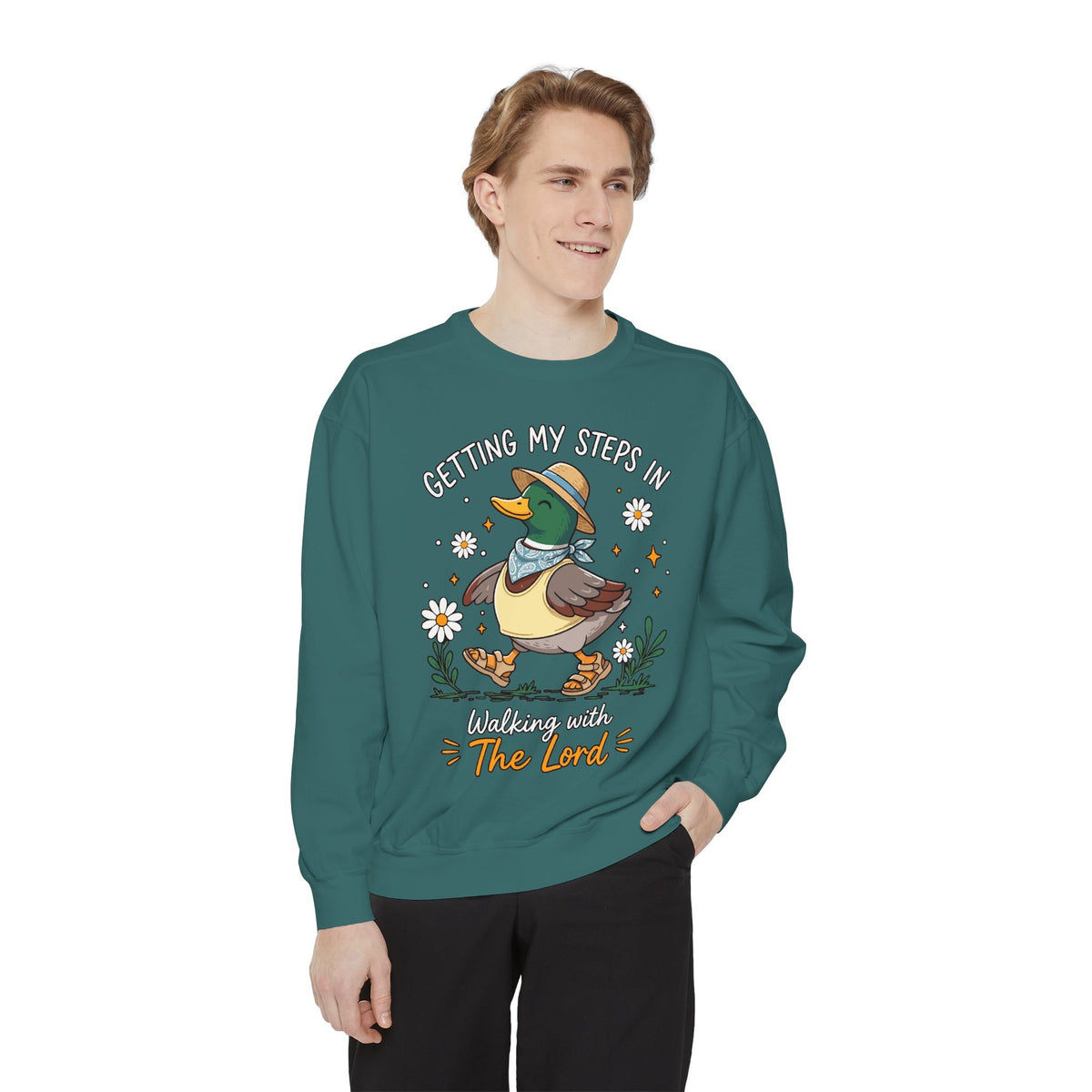 Christian Duck Comfort Colors Sweatshirt, Walking with the Lord Crewneck, Cute Faith Based Duck Sweatshirt, Inspirational Christian Gift