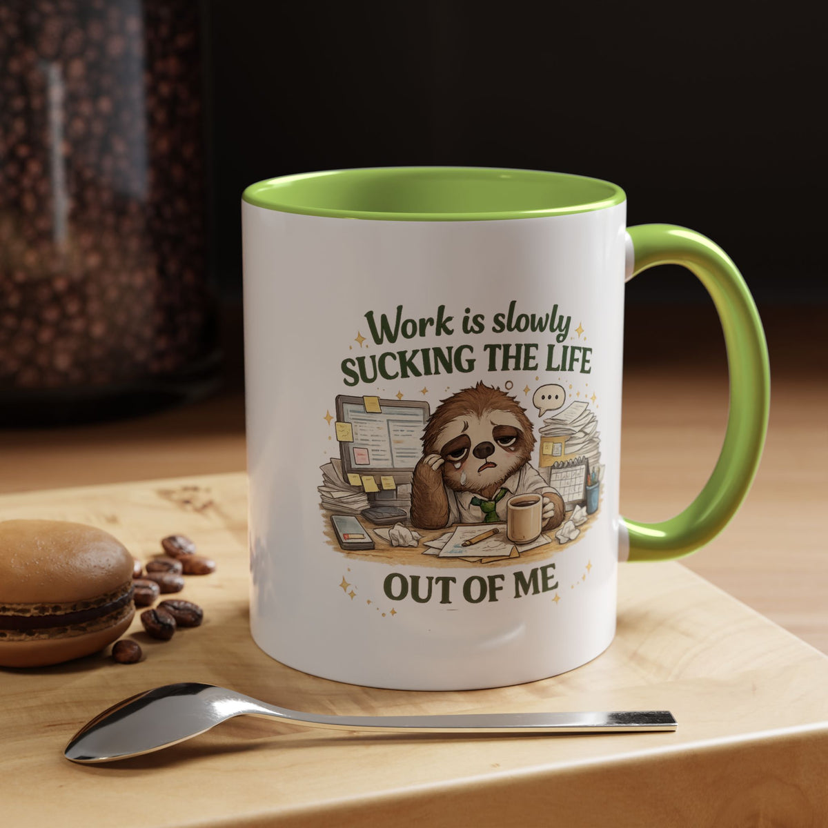 Work Is Slowly Sucking The Life Out Of Me Coffee Mug, Funny Sloth Office Joke Gift for Coworkers, Sarcastic Ceramic Tea Cup with Black Handle