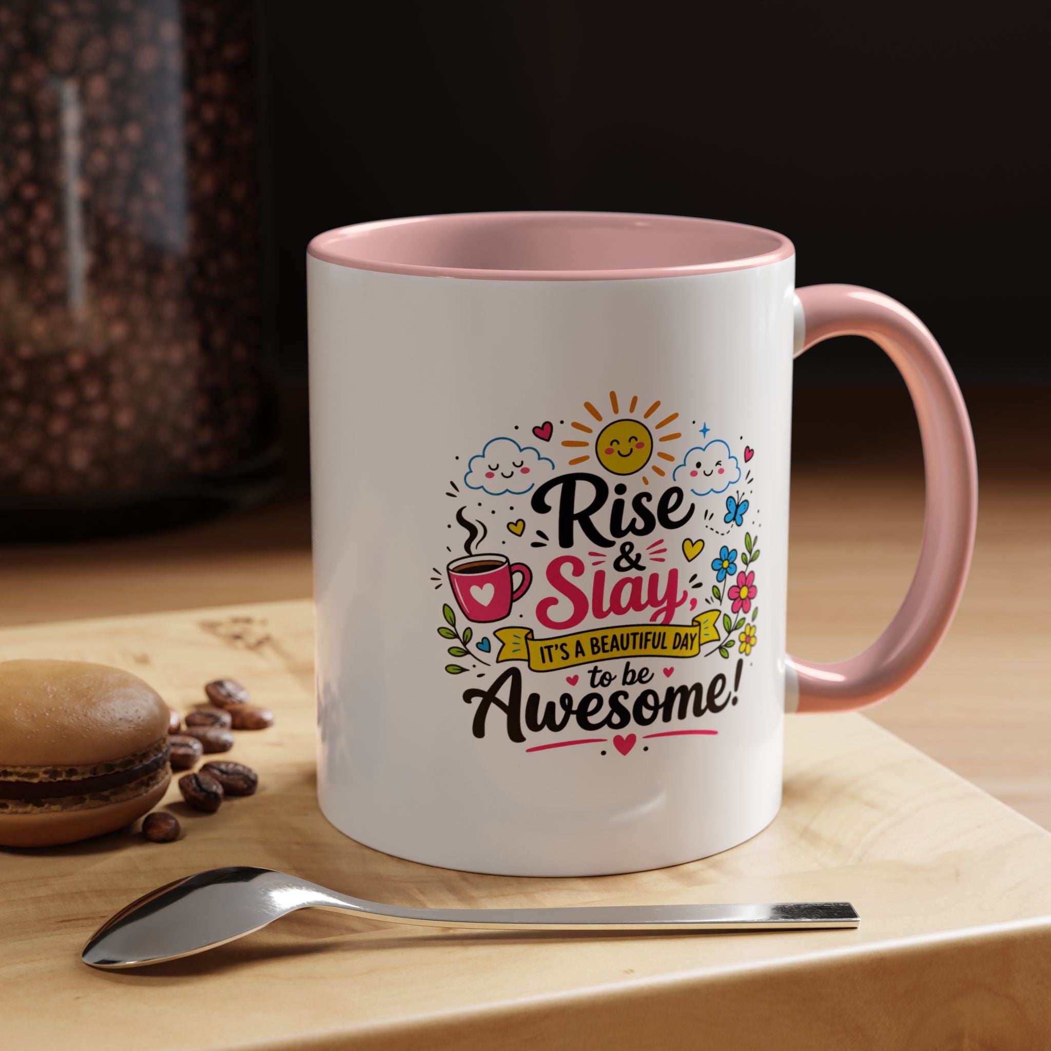 Rise and Slay Motivational Mug, Positive Quote Coffee Cup, Inspirational Gift for Her, Coworker Encouragement, Morning Routine Drinkware