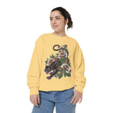 Traditional Panther Graphic Sweatshirt, Floral Tattoo Pullover for Men and Women, Old School Big Cat Top