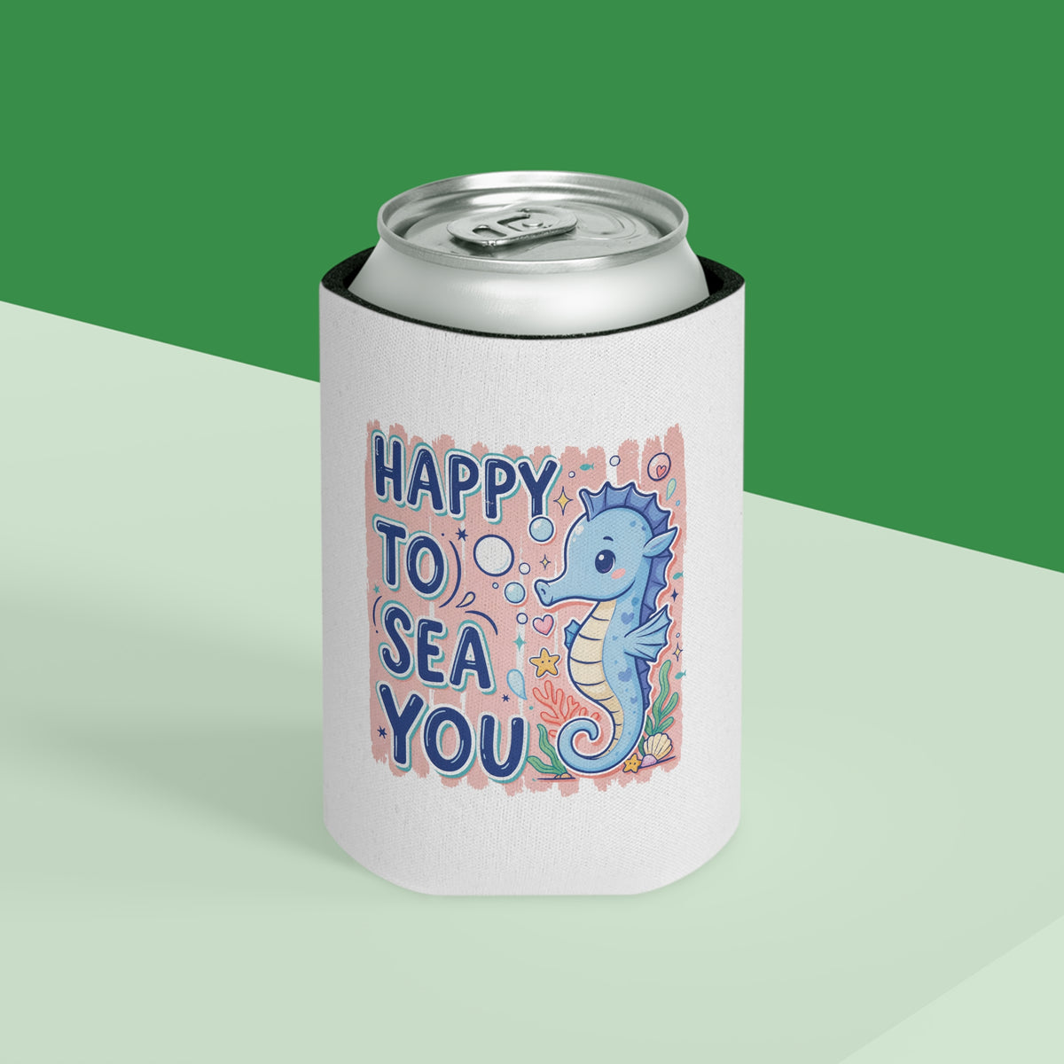Happy to Sea You Can Cooler, Cute Seahorse Drink Sleeve, Ocean Lover Gift, Beach Party Favor, Summer Coastal Accessory